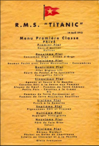 Menu original titanic por escoffier